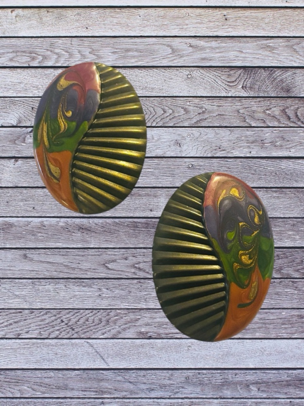 Colorful Swirl Oval Post Earrings - Multicolor